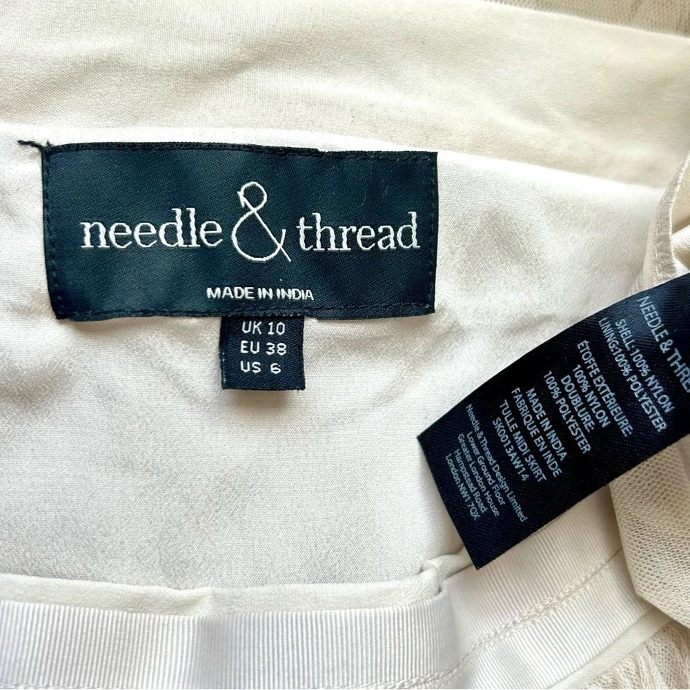 Needle & Thread Layered Tulle Midi Skirt in Ivory Cream Beige Size 6